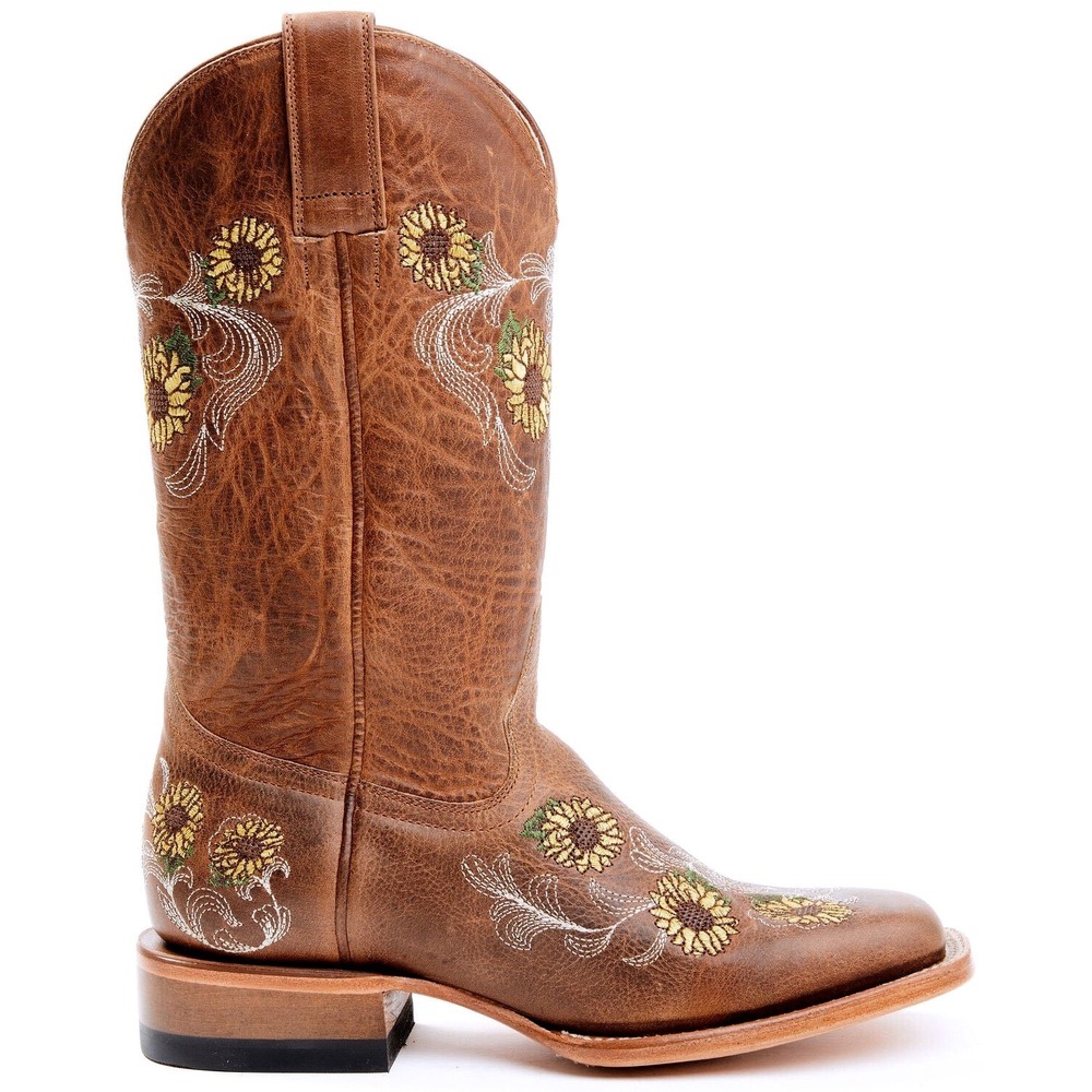 Shyanne Women's Josie Sunflower Embroidery Cowboy Western Boots Square Toe - 6.5